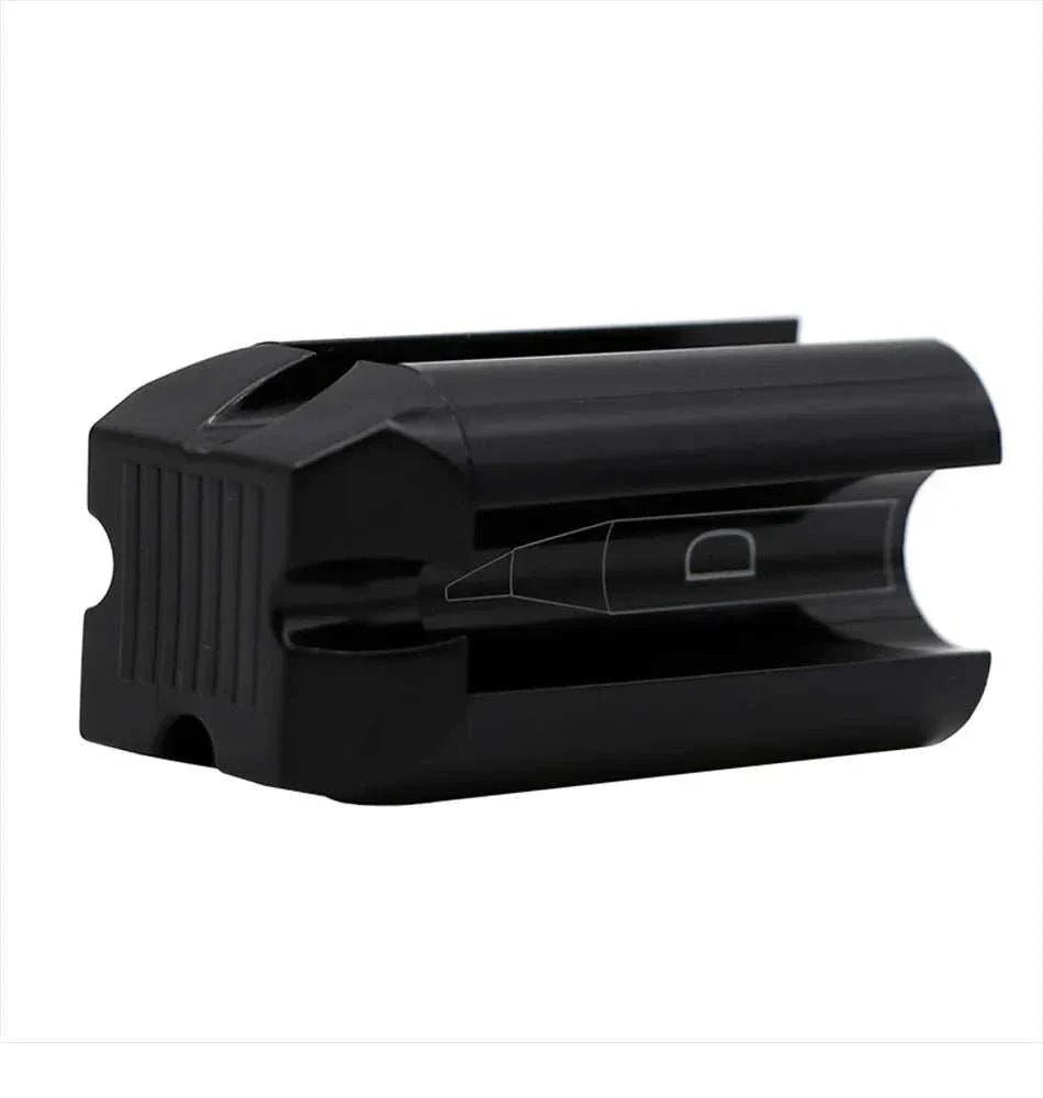 Black eyebrow pencil sharpener compatible with eyebrow pencil and trimmer set for grooming and shaping brows.