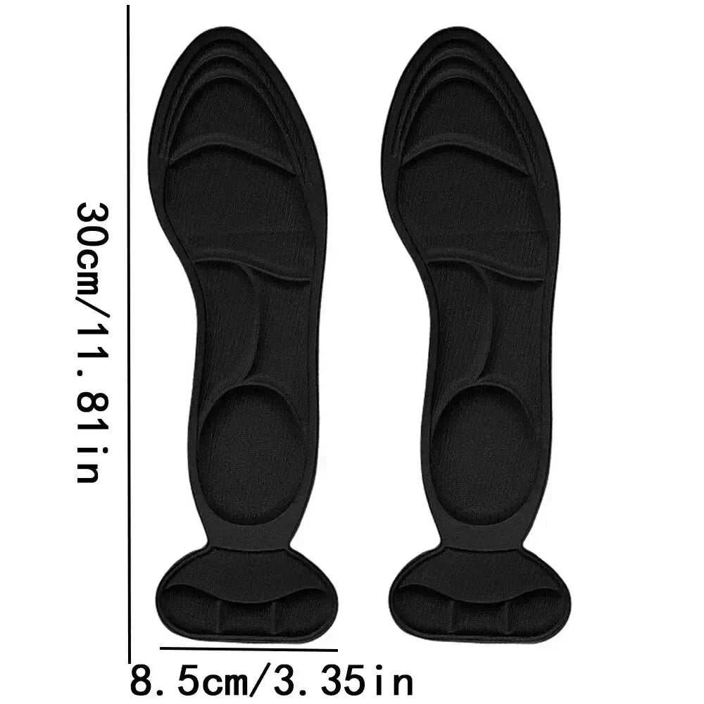 Black memory foam high-heel insoles for women with heel and arch support, designed for comfort and anti-slip fit in high-heeled shoes.