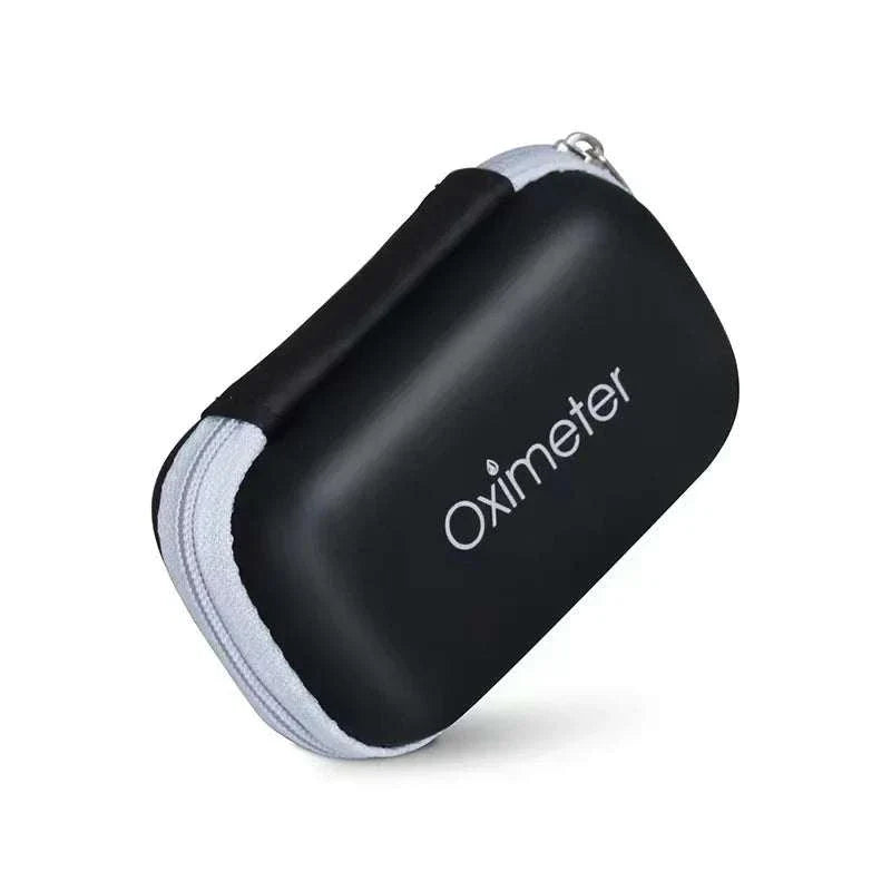 Black compact oximeter carrying case with zipper and handle for portable health monitoring devices