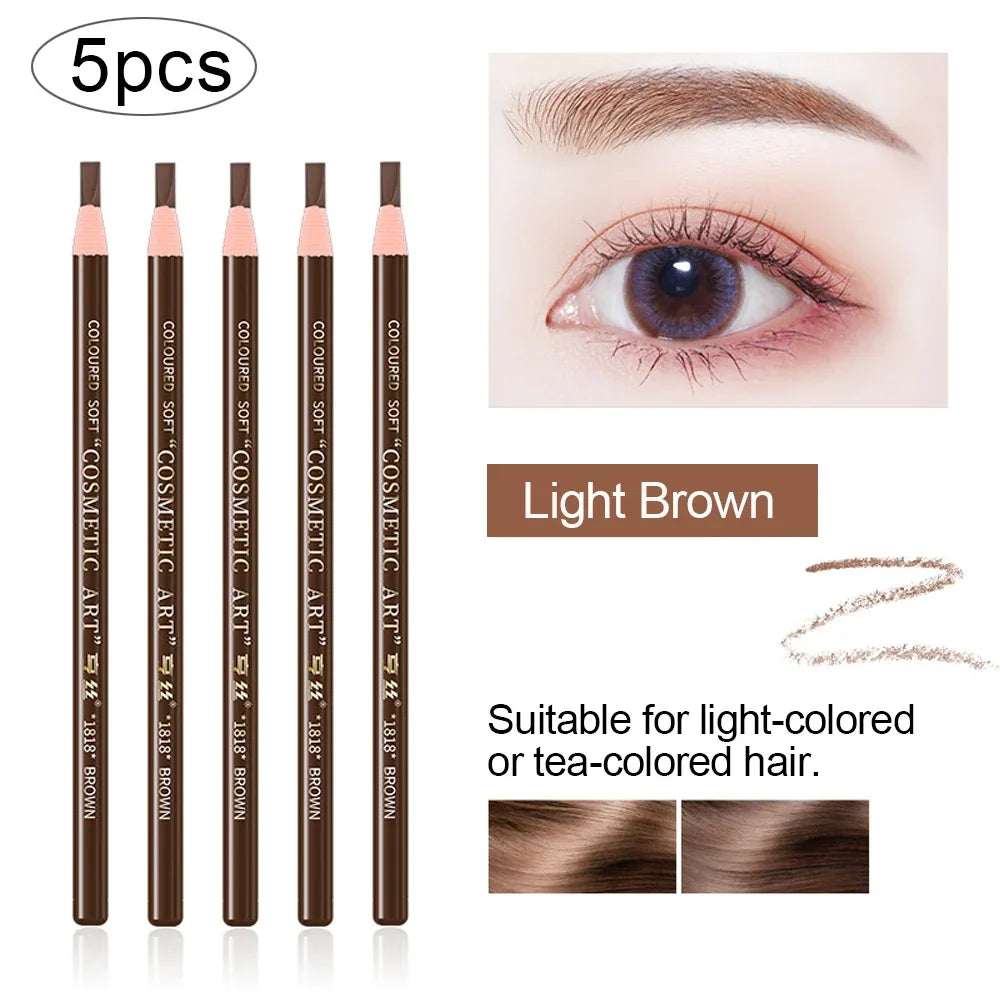 5pcs professional microblading eyebrow pencils in light brown for natural, long-lasting, waterproof eyebrow definition
