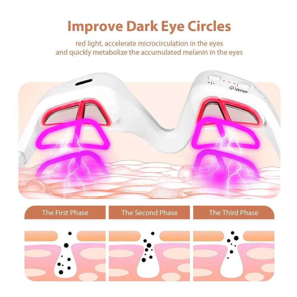3D eye massager device using red light therapy to reduce dark circles and improve microcirculation around the eyes