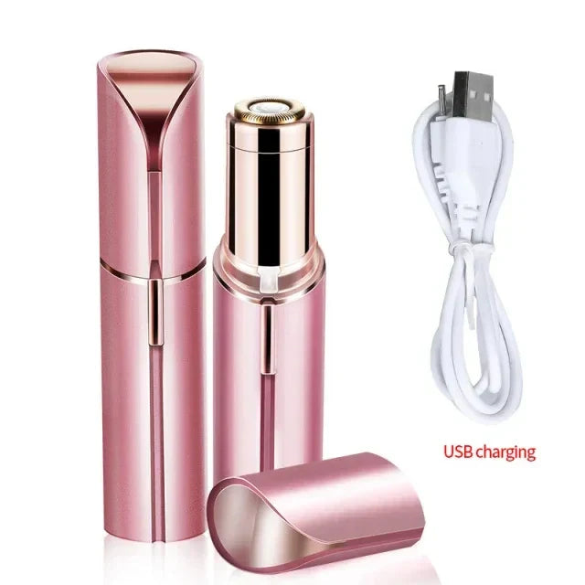 Portable pink mini electric facial hair removal razor for women with USB charging cable