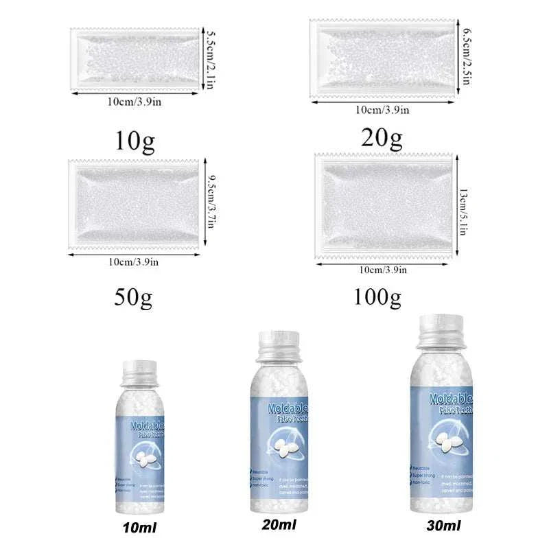 Resin Tooth Repair Glue in various sizes for temporary dental fixes, moldable and tooth-colored resin for chipped or missing teeth repair