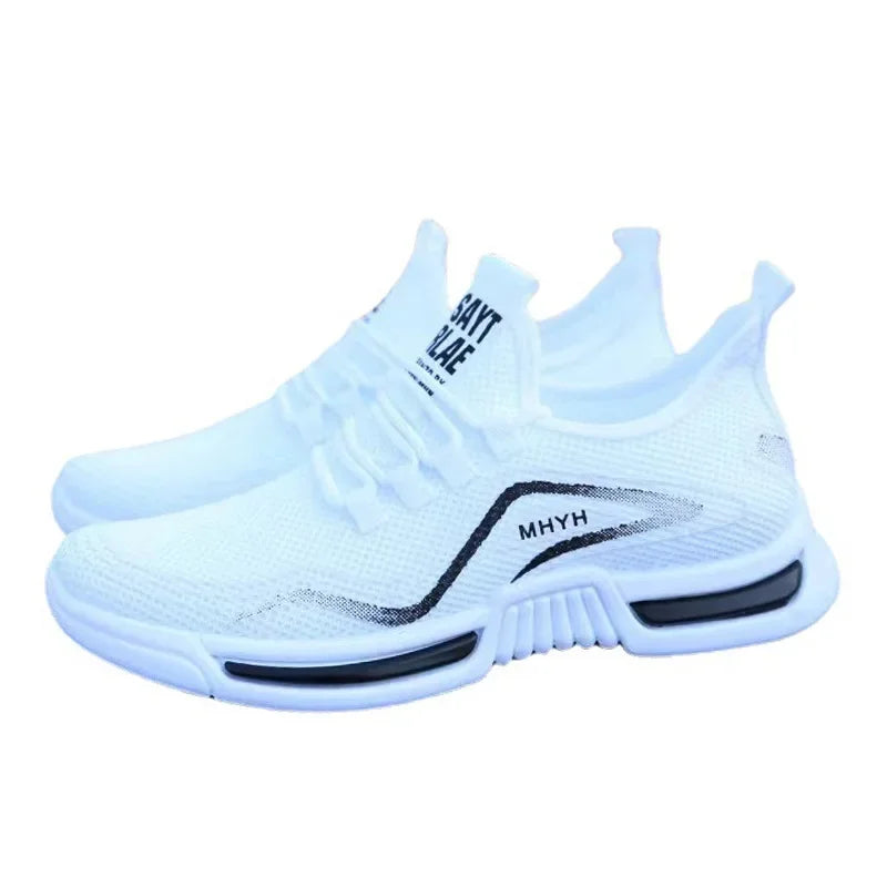 Men shoes slip on white breathable mesh sneakers with lightweight sole and non-slip rubber outsole