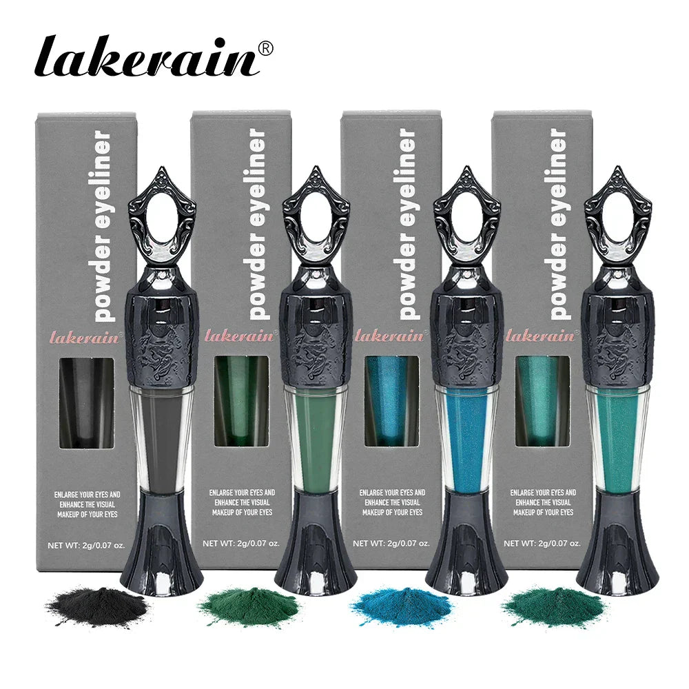 4-Colors Etro Bottle Powder Eyeliner set with black, dark green, teal, and blue shades in decorative bottle packaging