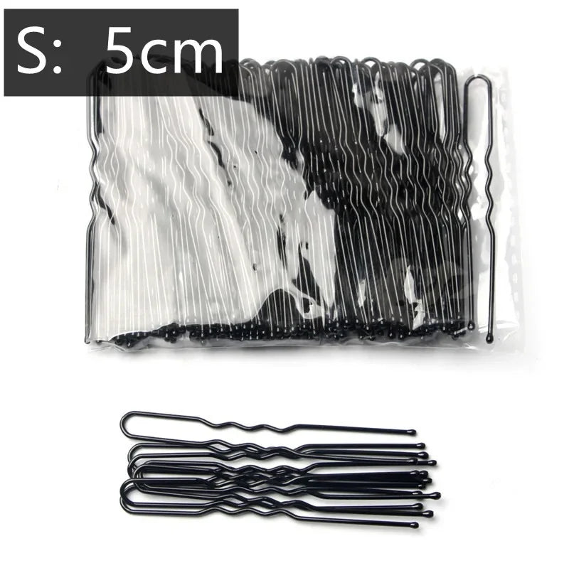 50pcs 5cm U-shaped metal hair pins with waved grip for secure hold and elegant styling