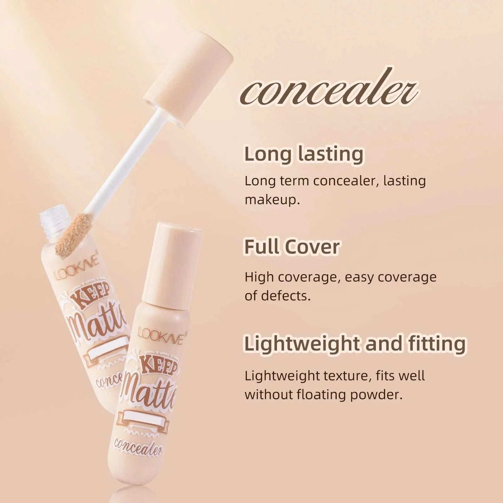 Liquid Concealer Stick foundation cream with full coverage, long-lasting, lightweight formula in beige packaging