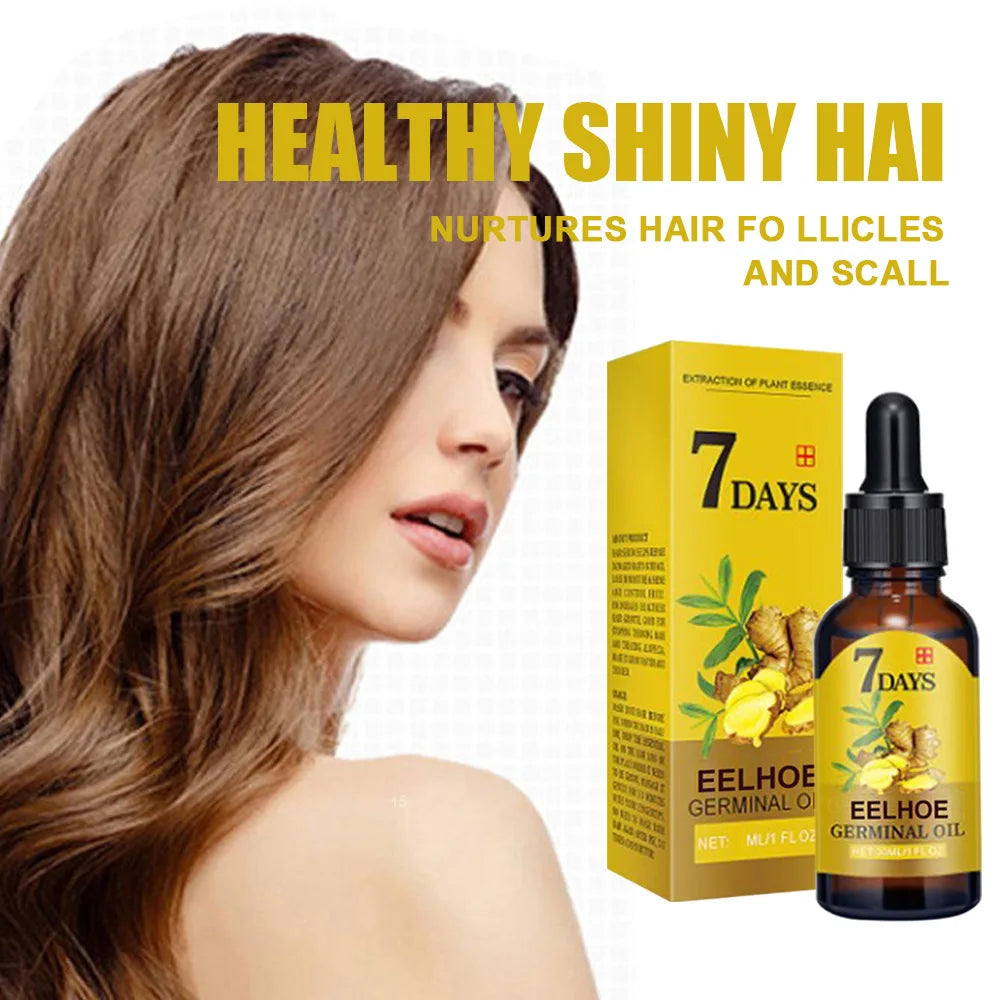 EELHOE Ginger Hair Growth Oil for healthy, shiny hair, reduces hair loss and nourishes scalp with natural ginger and ginseng extracts.