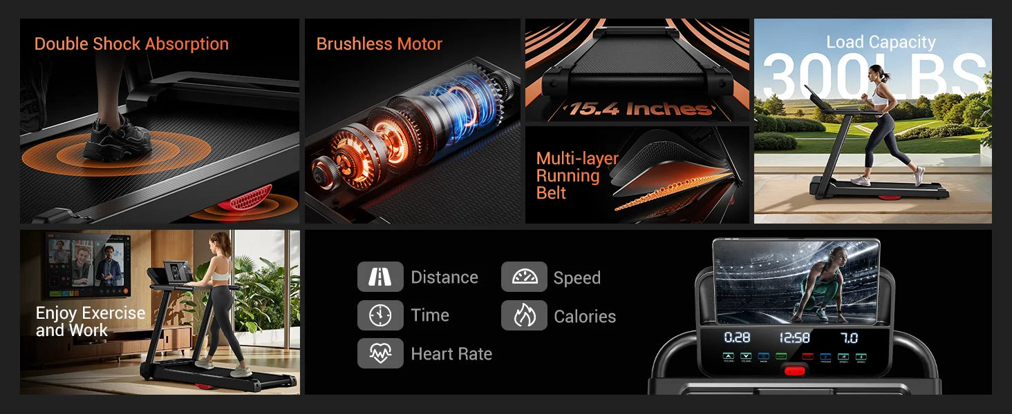 3.0HP Foldable Home Treadmill – Quiet, Durable & Shock Absorbing