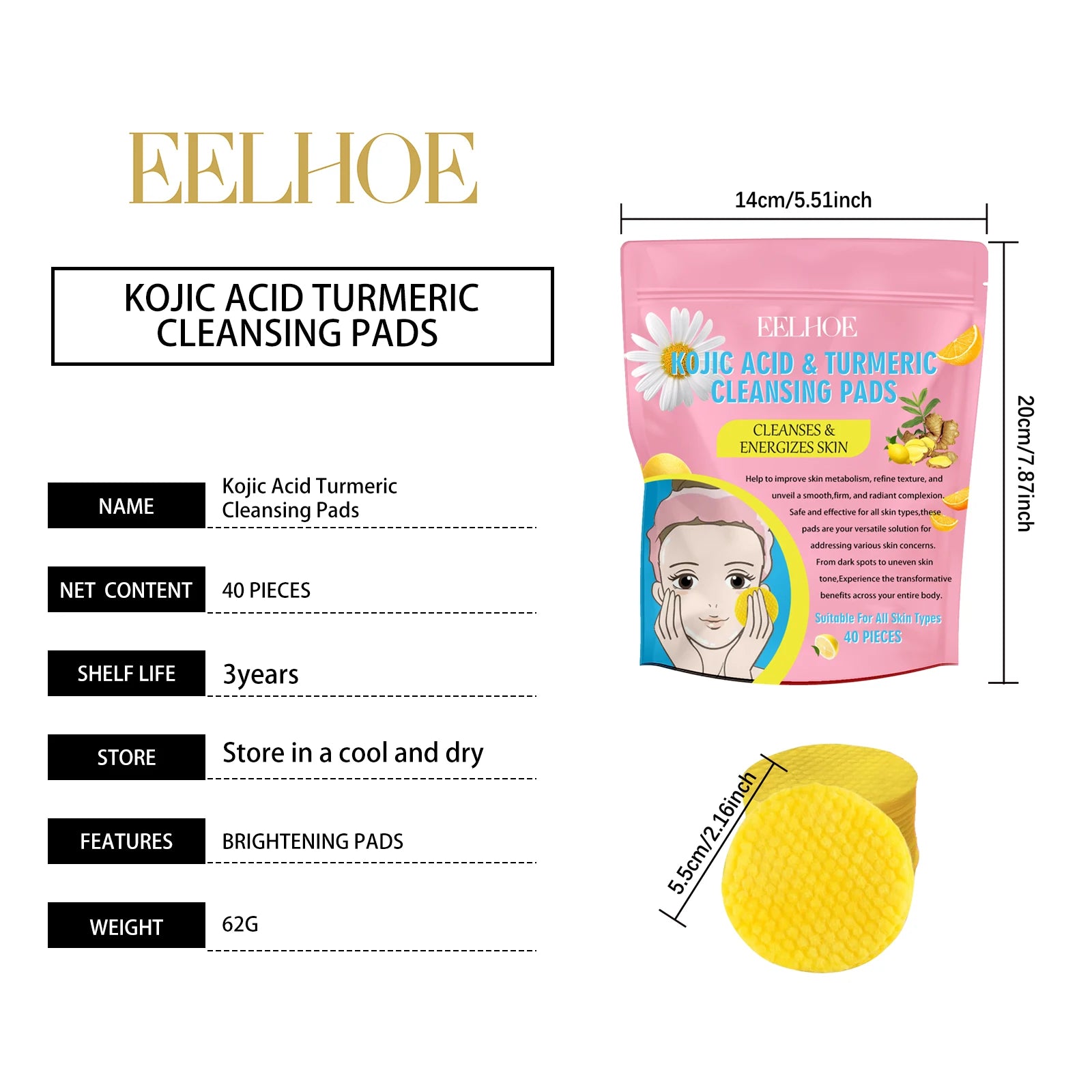 Turmeric Kojic Acid Cleansing Pads – Brighten, Exfoliate & Renew Skin
