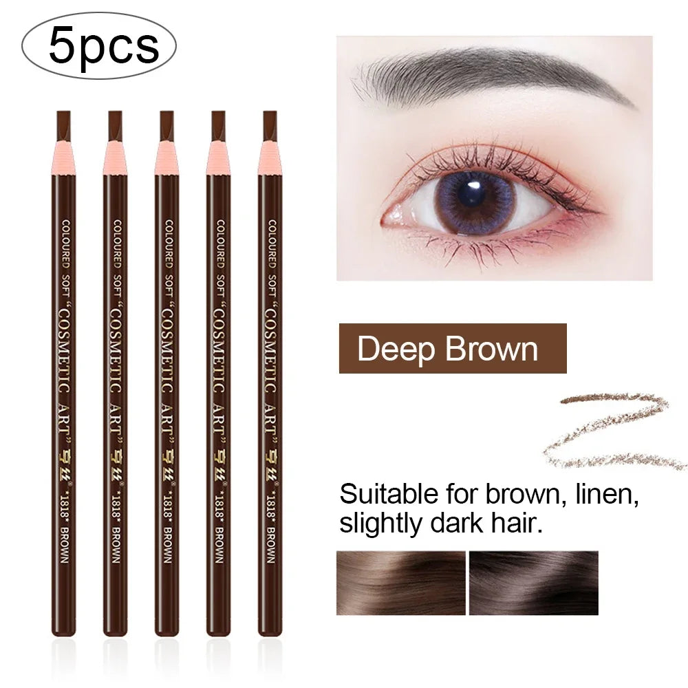 5pcs Professional Microblading Eyebrow Pencils in Deep Brown for natural, waterproof, long-lasting brow definition