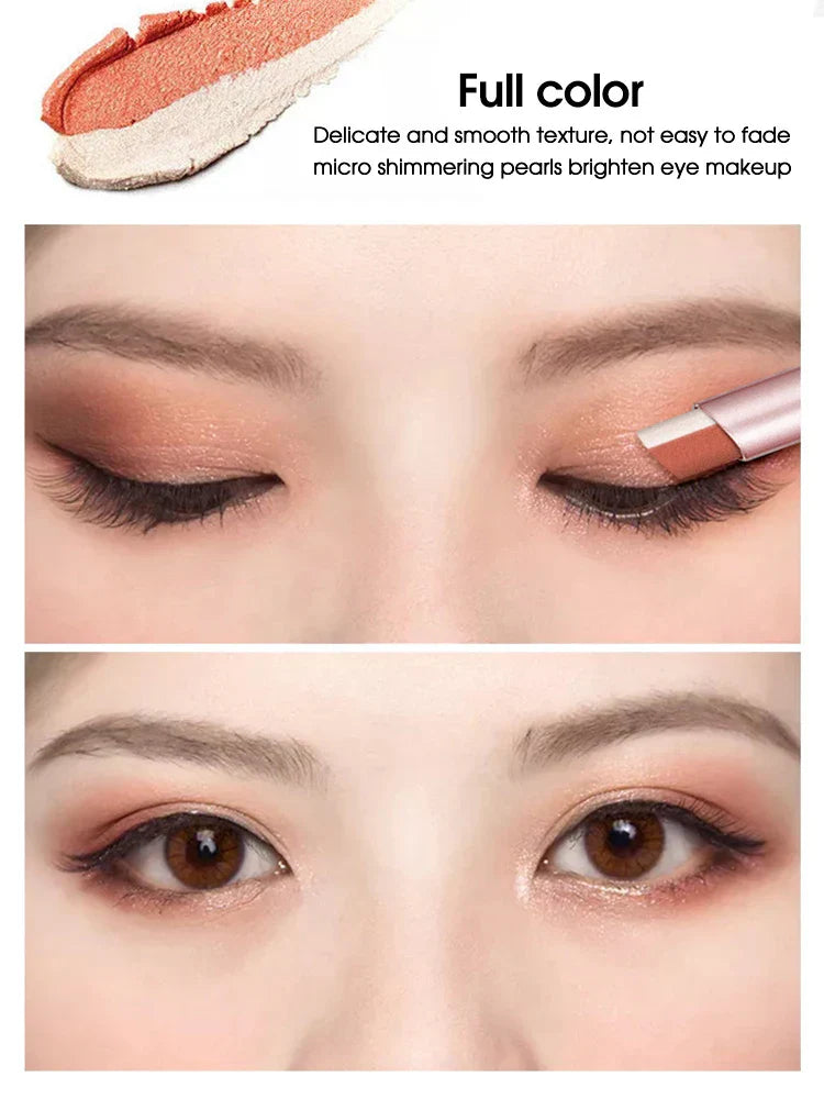 Gradient two-color eye shadow pen showing smooth, shimmery, dual-tone eye makeup application on eyelids