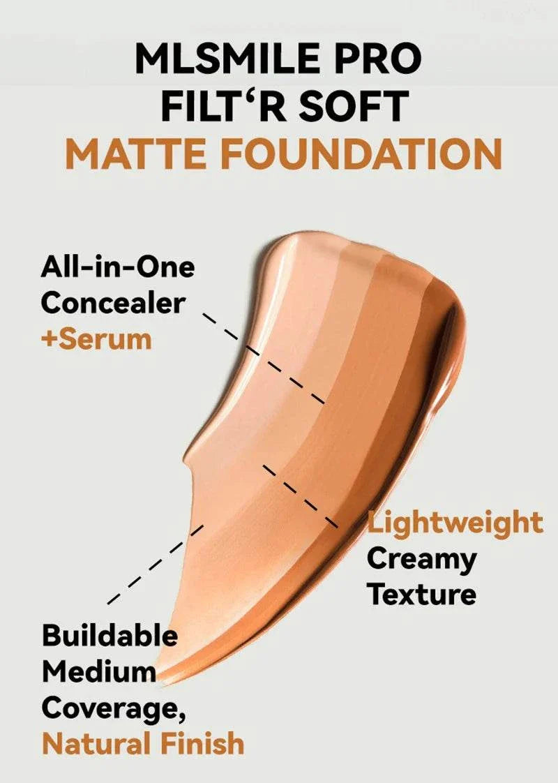 Face foundation cream matte finish with all-in-one concealer and serum, lightweight creamy texture, buildable medium coverage, natural finish