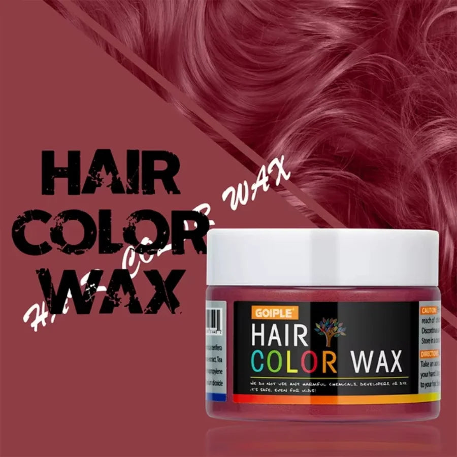 GOIPLE Hair Colour Wax container with vibrant red hair background for temporary, washable hair color and styling