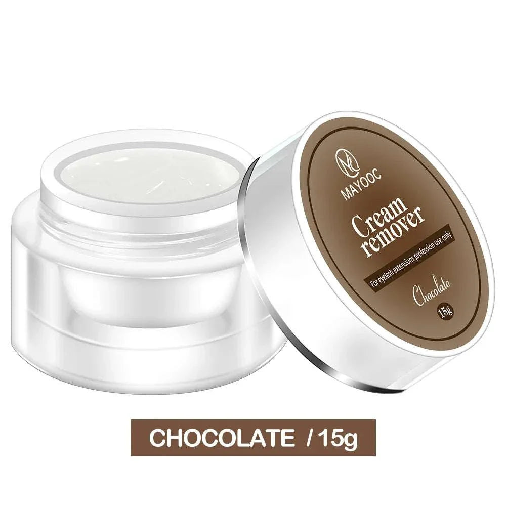 MAYOOC Cream remover for eyelash extensions in chocolate scent, 15g jar with white lid