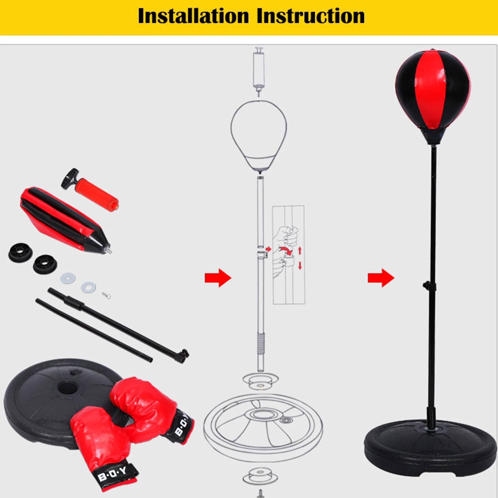 Adjustable Height Kids Punching Ball Set with Gloves