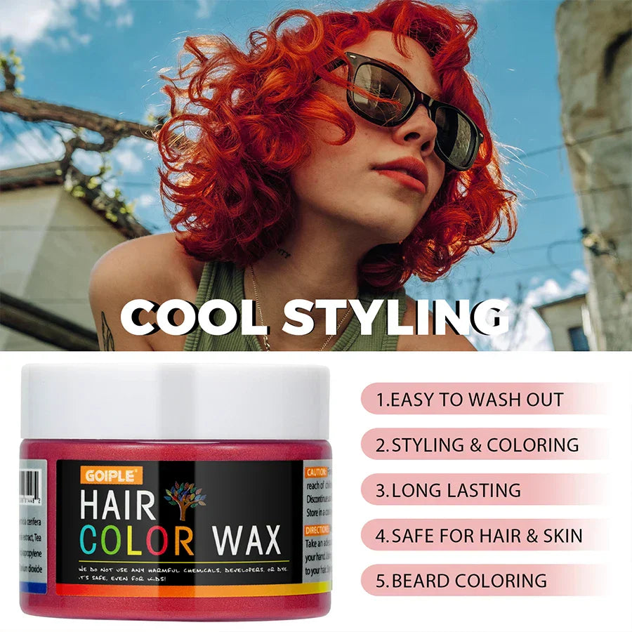 GOIPLE Hair Colour Wax vibrant red temporary hair color cream for hair, beard, and eyebrows, easy to wash out and safe for all hair types