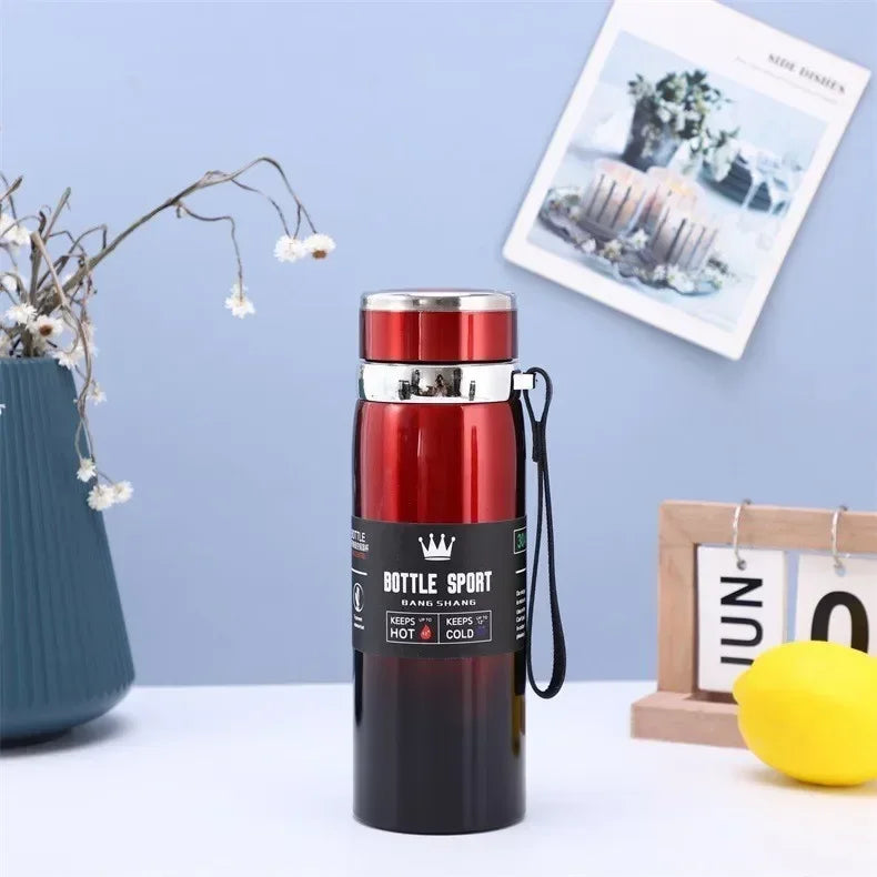 1L hot and cold stainless steel thermos with vacuum insulation and leakproof design in red and black gradient finish