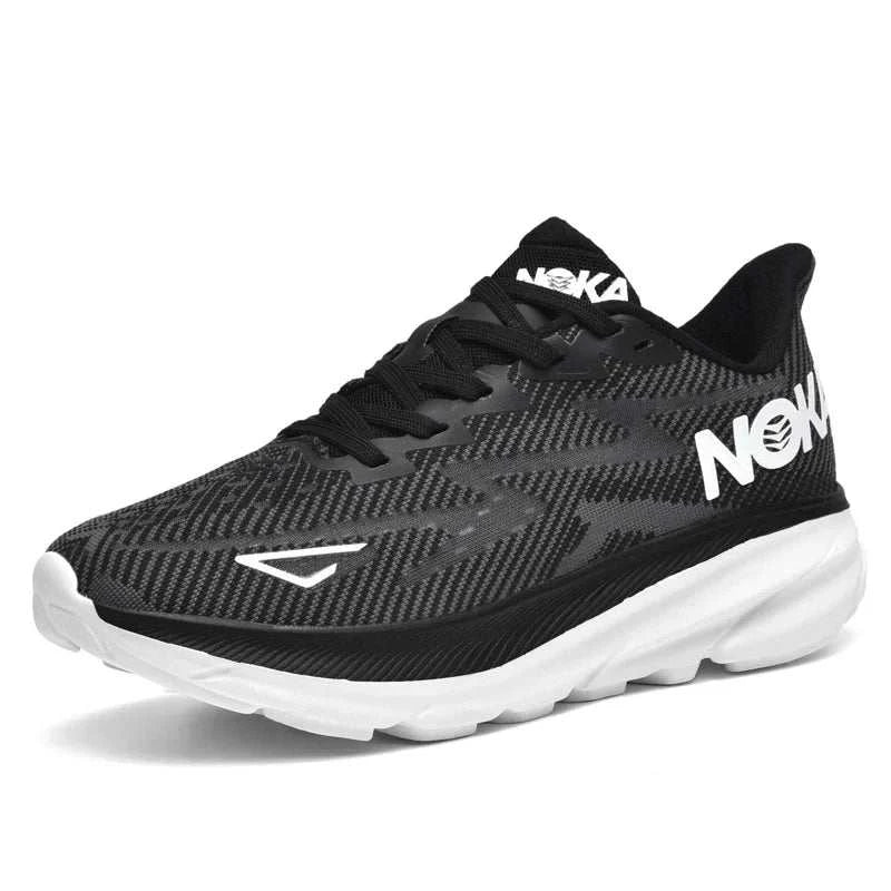 Black and white unisex Carbon Plate Air Cushion running shoe with breathable mesh upper and cushioned midsole