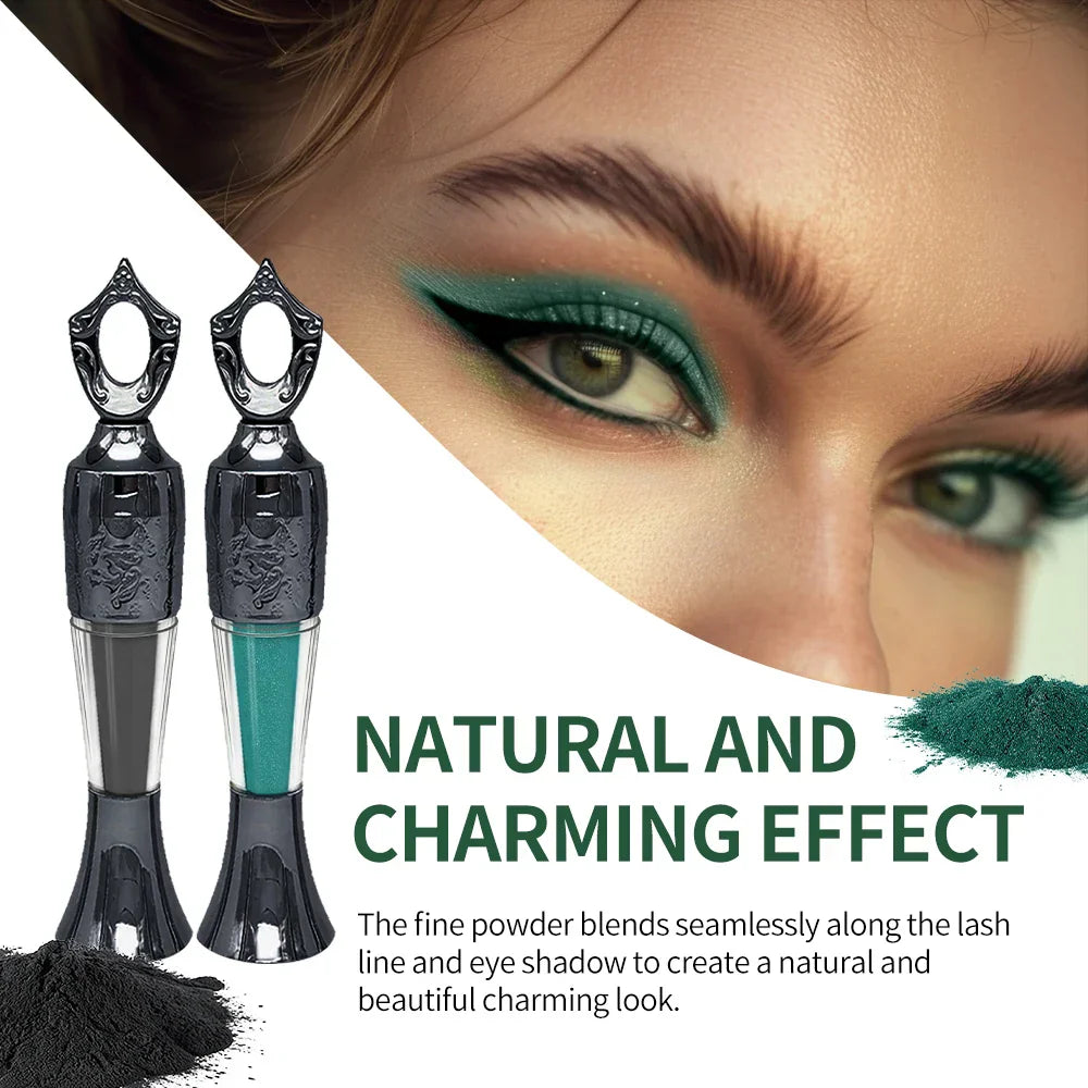 4-Colors Etro Bottle Powder Eyeliner with natural green eye makeup and dual bottles in black and green shades