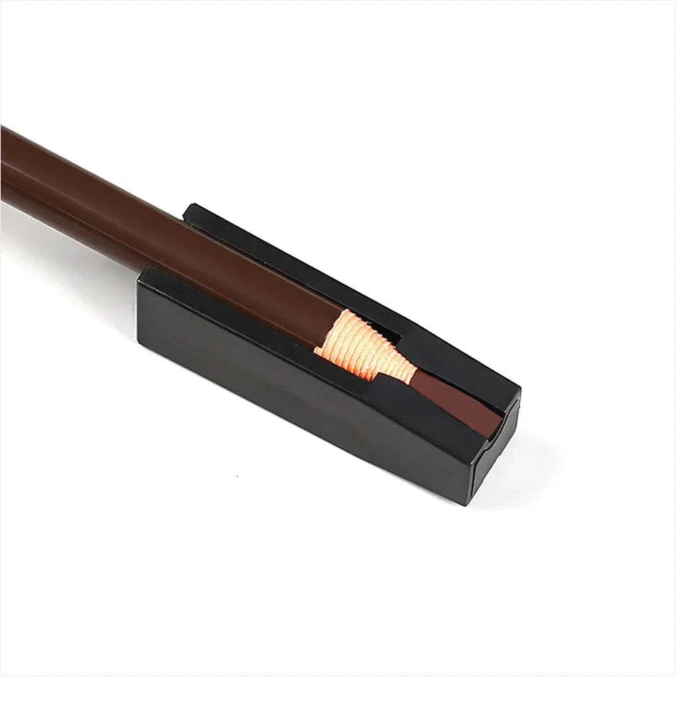 Brown eyebrow pencil with a built-in sharpener for precise brow shaping and grooming.