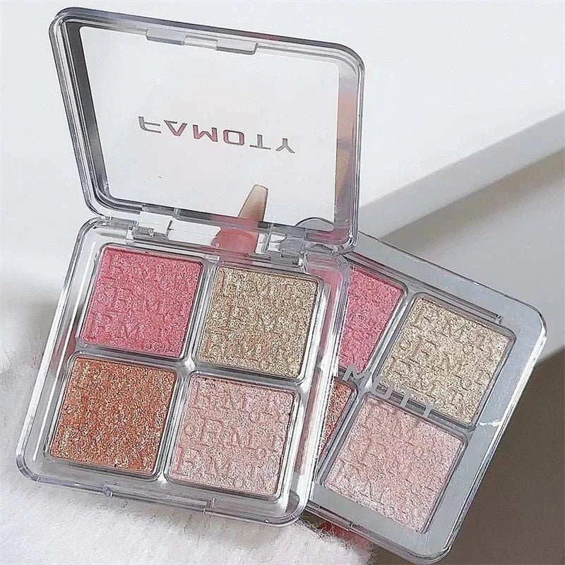 4 Colors Diamond Highlighter Powder Palette with four shimmering shades in a compact case for radiant, multi-use glow