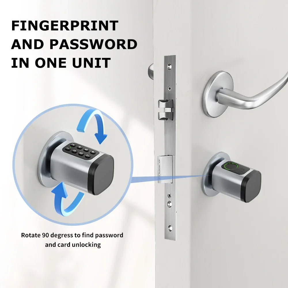 AYKUBE V1 Smart Cylinder Lock with fingerprint scanner, keypad password, and IC card access for keyless entry