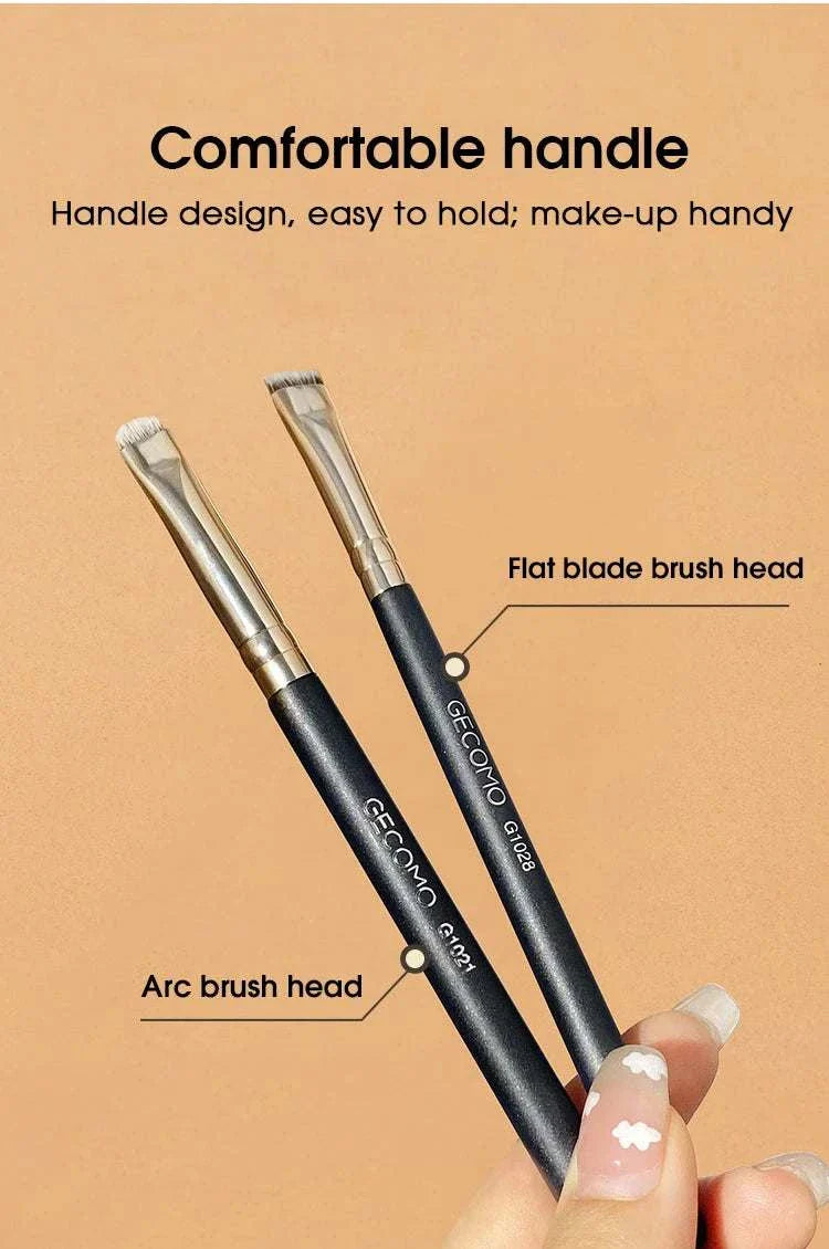 Eyeliner and eyebrow makeup brush set with comfortable handles, flat blade and arc brush heads for precise eye makeup application.