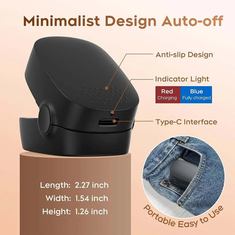 Compact black nail care device with anti-slip design, indicator light, Type-C charging, and portable size for fungal treatment and nail repair