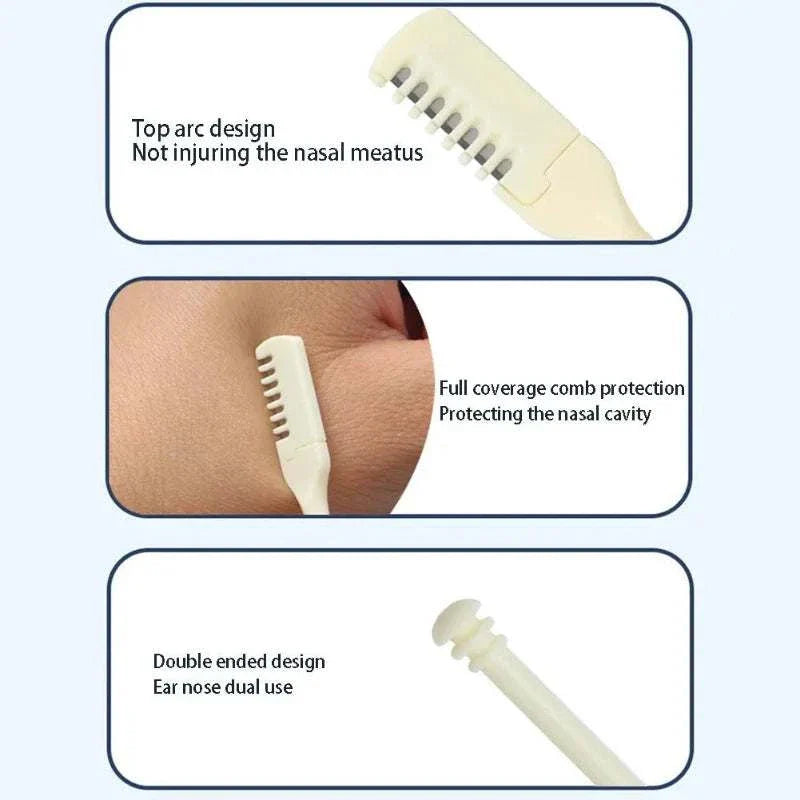 Manual nose hair trimmer with top arc design, full coverage comb protection, and double-ended dual-use for ear and nose hair trimming.