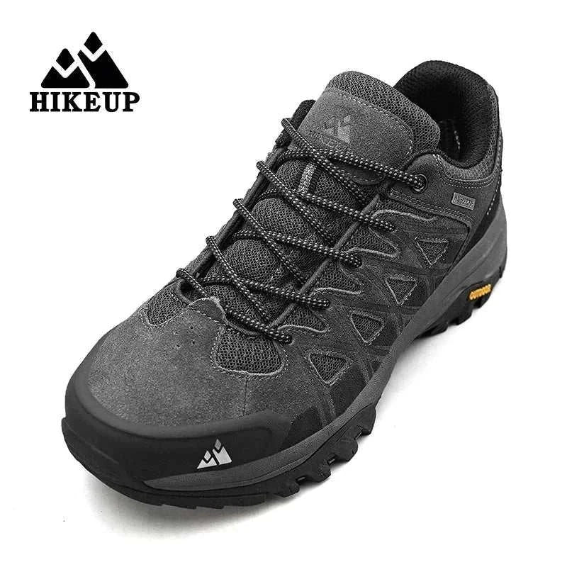 Men's Hiking Shoes by HIKEUP in gray with durable construction, superior grip, breathable design, and cushioned comfort for rugged outdoor use