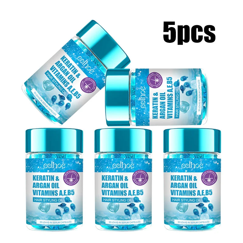 Magic Hair Vitamin Capsules with keratin, argan oil, and vitamins A, E, B5 for deep conditioning and hair repair, 5-pack