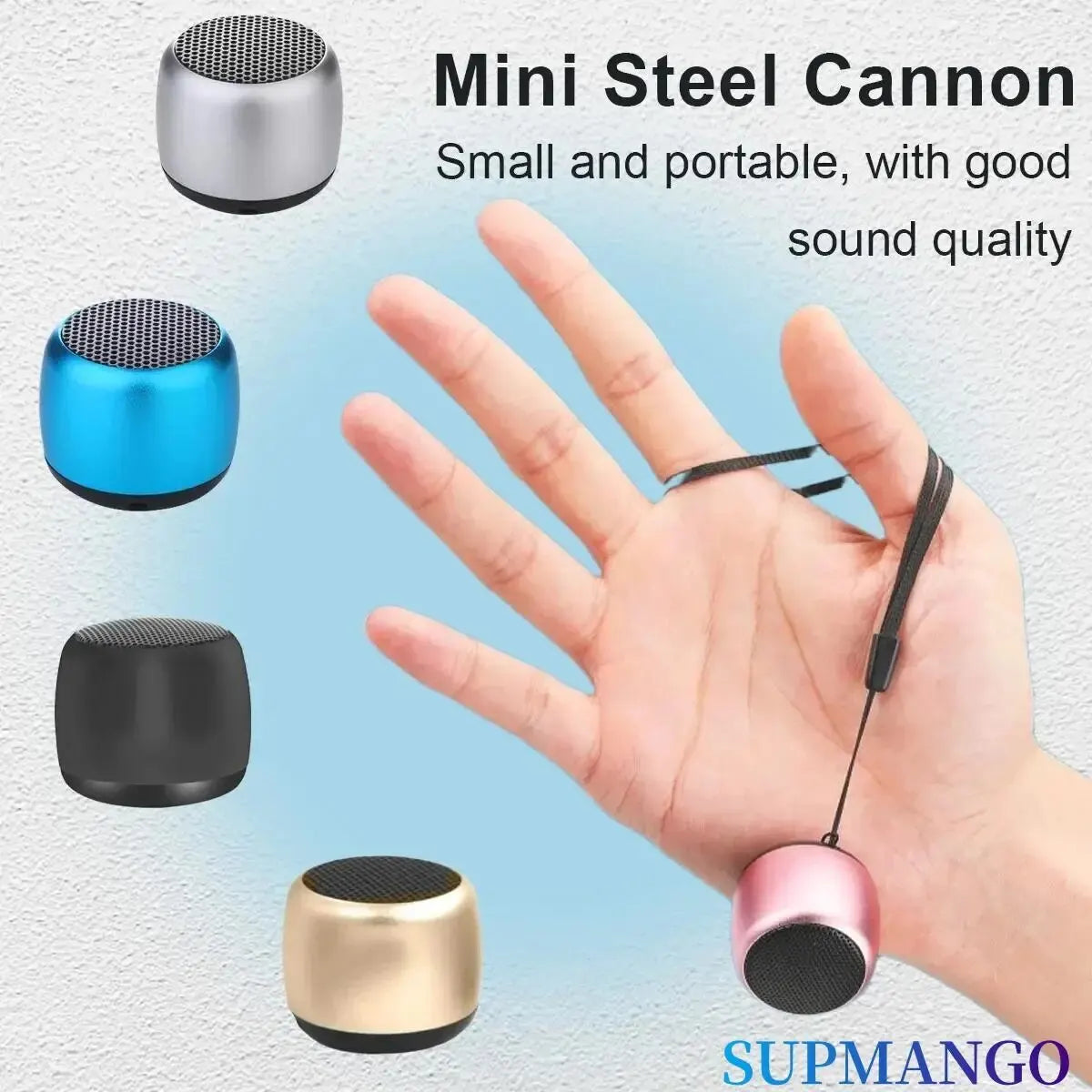 M1 Portable Bluetooth Speaker compact mini steel cannon in multiple colors with wrist strap for portable 360-degree stereo sound and good audio quality
