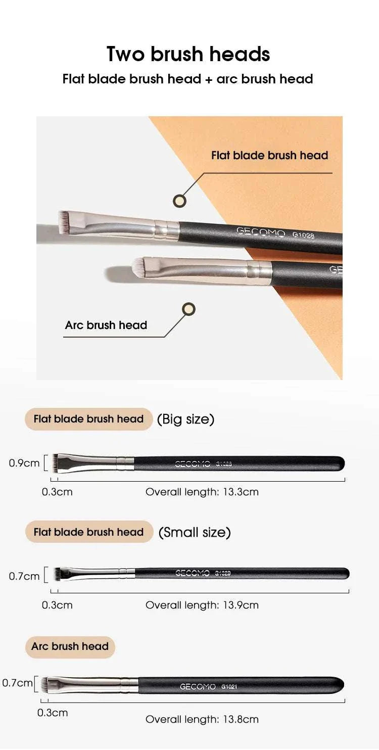 Eyeliner and eyebrow makeup brush set with flat blade and arc brush heads for precise application and blending