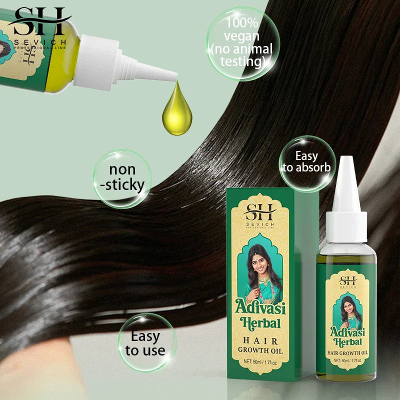 Ayurvedic Hair Growth Oil with organic ingredients, non-sticky, easy to absorb, promotes hair regrowth and thickness, 100% vegan, no animal testing