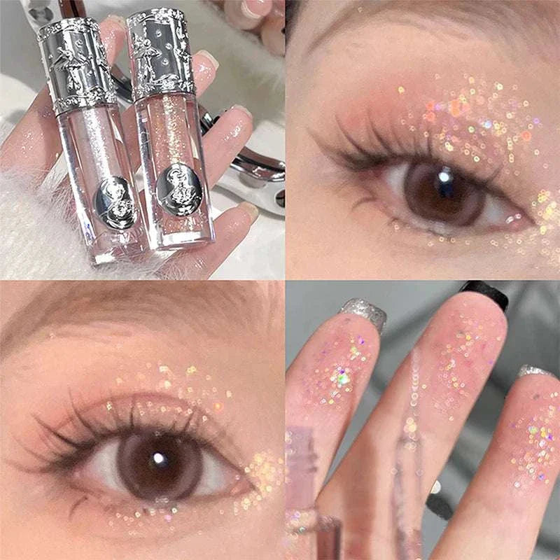 Balletism Liquid Eyeshadow with fine shimmer highlighting eyes and fingers for radiant, blendable glow