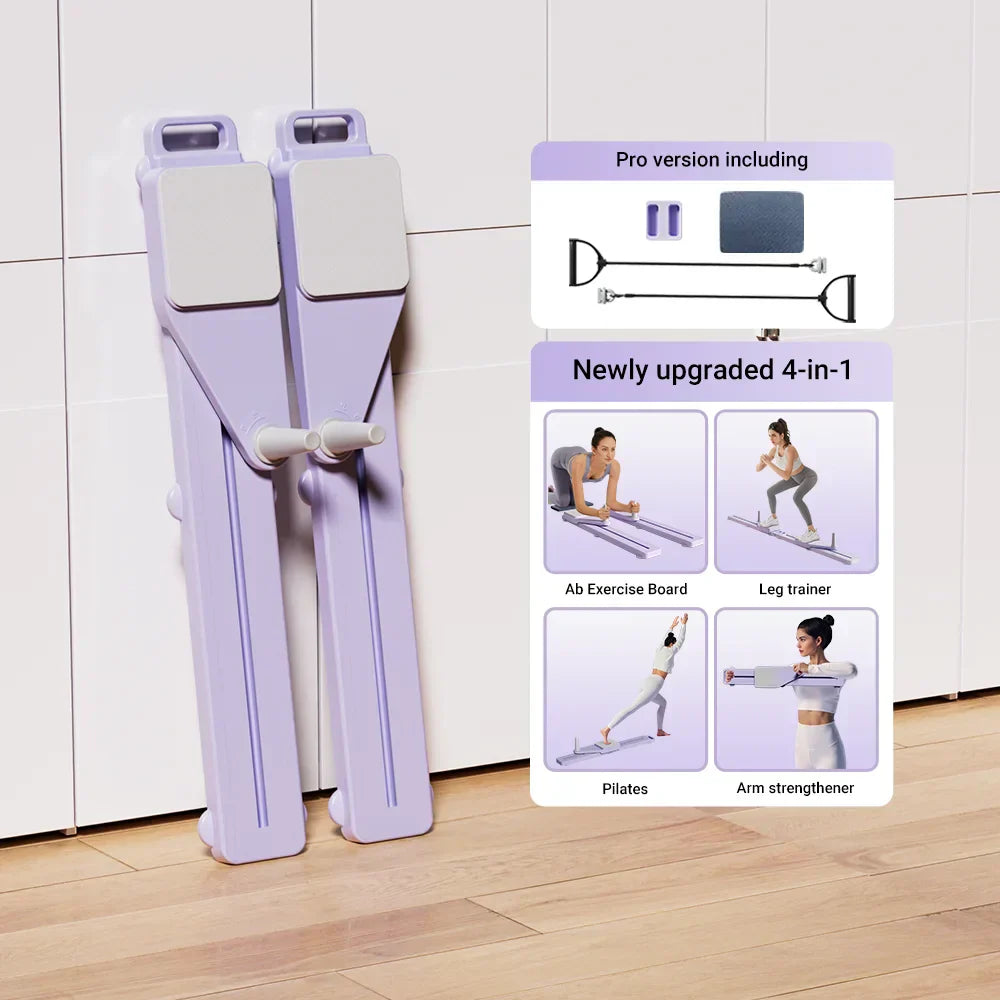 2-in-1 Abs & Ski Board portable core and leg trainer with pilates and arm strengthening functions in purple