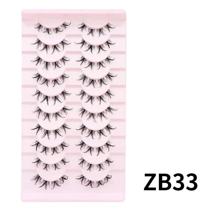 10 pairs of Natural Manga Full Strip Lashes in bulk, anime-inspired, voluminous and reusable for cosplay and everyday glam