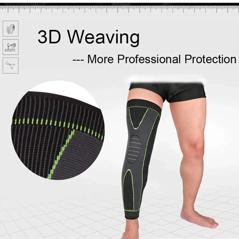 Compression knee pad sleeve with 3D weaving for support and joint protection during sports and activities.