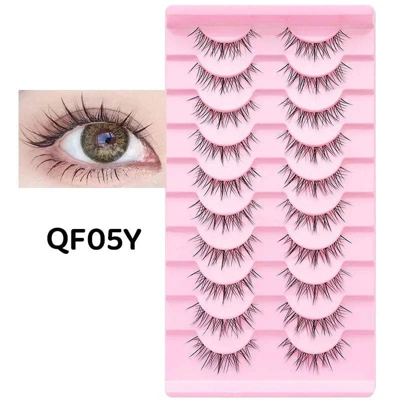 10 pairs of natural manga full strip lashes with lightweight, voluminous fibers for anime-inspired eye makeup look