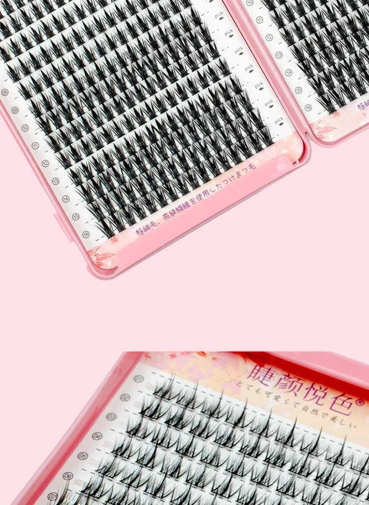 Flowerknow Eyelash Extension Book with 32 rows of soft individual cluster lashes in a stylish pink case for professional and personal use