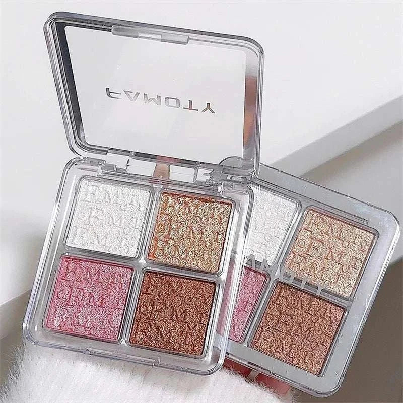 4 Colors Diamond Highlighter Powder palette with four shimmering shades in a compact case