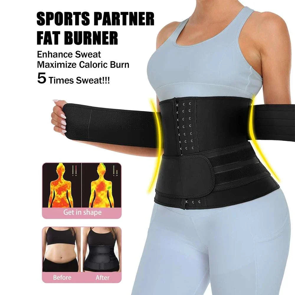 Breathable Neoprene Waist Trainer Belt providing firm compression and core support for enhanced sweating and waist shaping during workouts.
