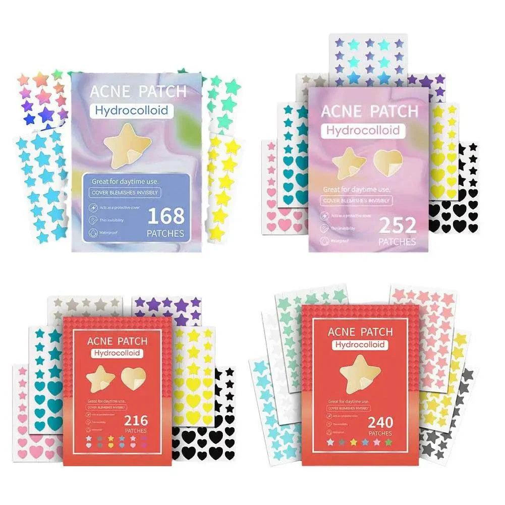 Colorful Star Pimple Patch acne hydrocolloid stickers in various star shapes and vibrant colors for acne treatment and skin protection.