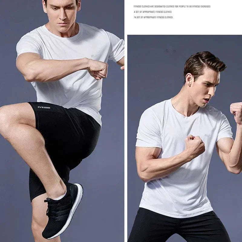 Men’s quick-dry compression sport t-shirt worn during intense fitness training