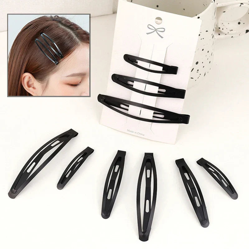 Set of 10 black frosted alloy snap hair clips with strong metal construction and secure grip for stylish everyday use