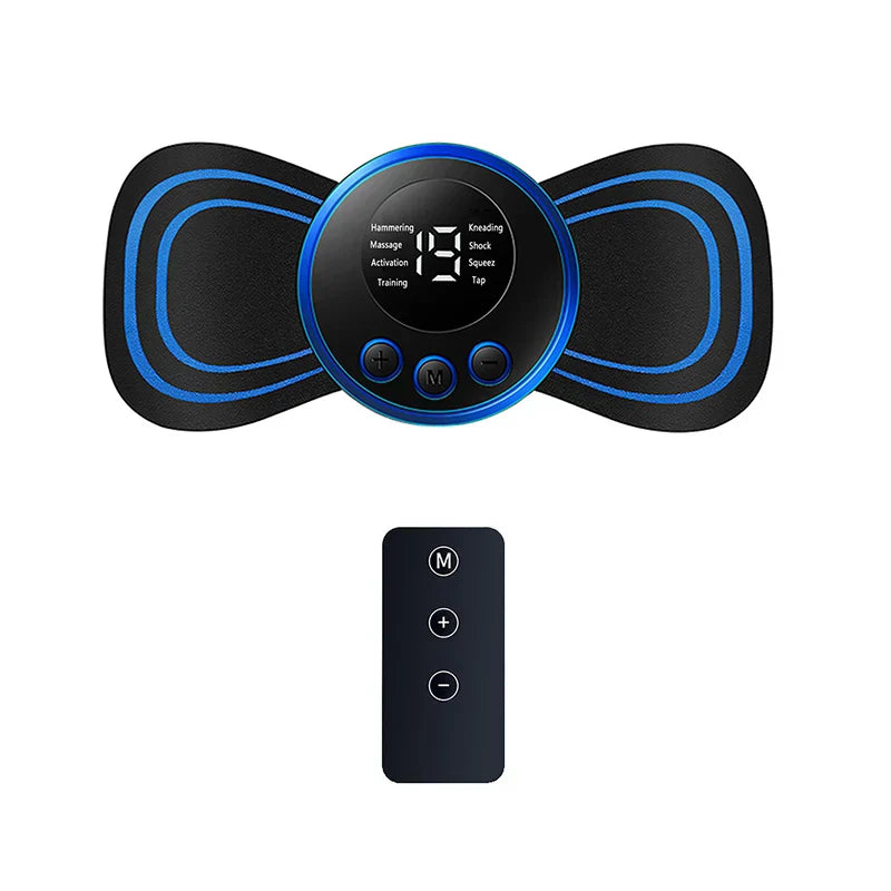 Mini electric neck massager with deep tissue stimulation, heat function, and remote control for portable pain relief