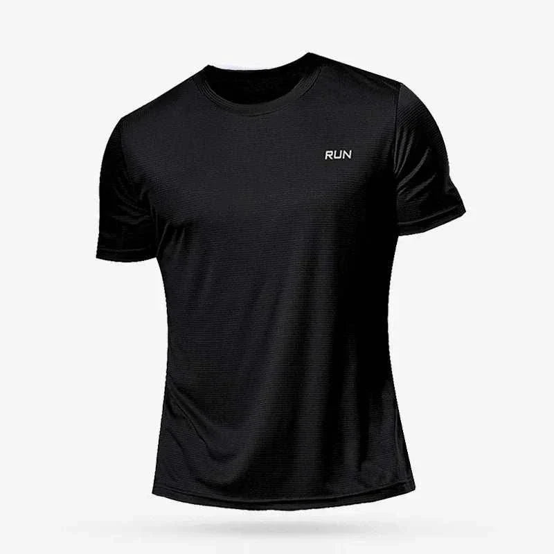 Men’s black quick-dry compression sport t-shirt with breathable fabric and athletic fit for running and training