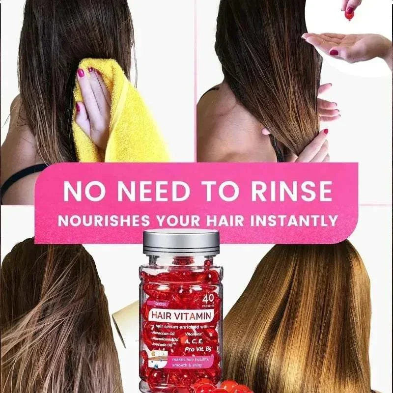 Moroccan Agam Vitamin Oil hair serum capsules nourishing dry hair without rinsing for smooth, shiny results