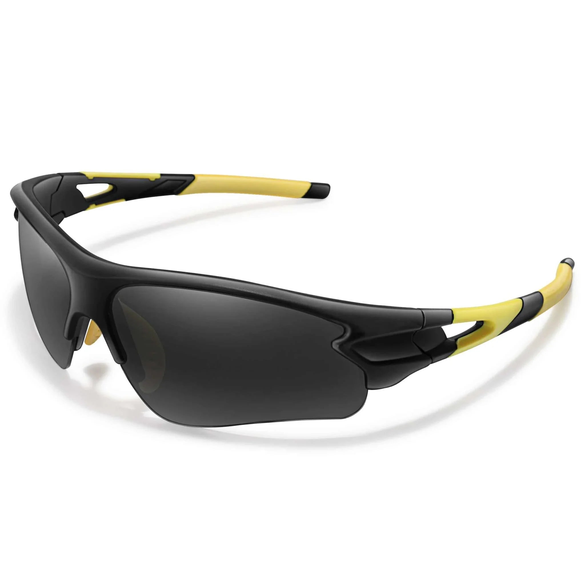 Unisex sporty black and yellow Brand Fashion sunglasses with UV400 protection for outdoor sports and activities